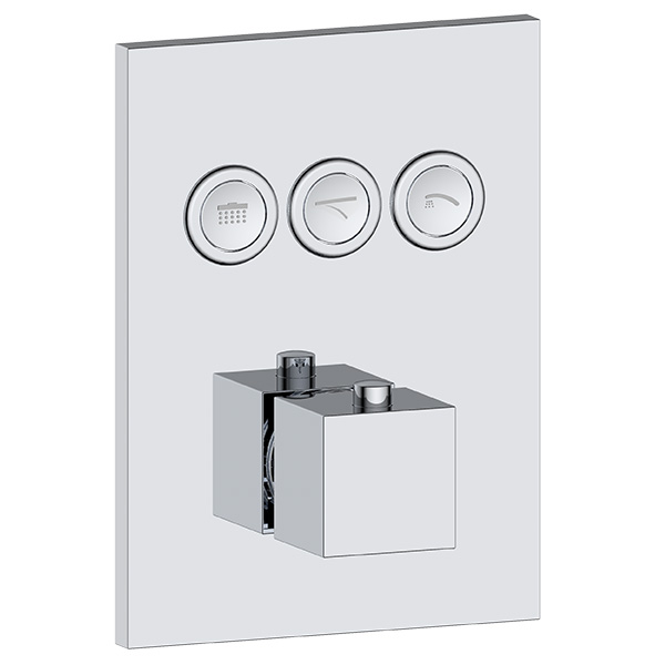 3 function push button thermostatic valve trim with integrated diverter